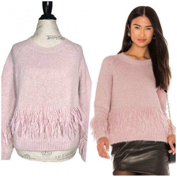 Cinq à Sept | Women | Dusty Pink Alpaca Merino Wool Knit Fringe Sweater | Medium - Picture 1 of 12